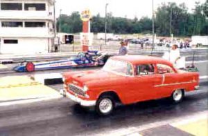 Red 55 Chevy drag racer